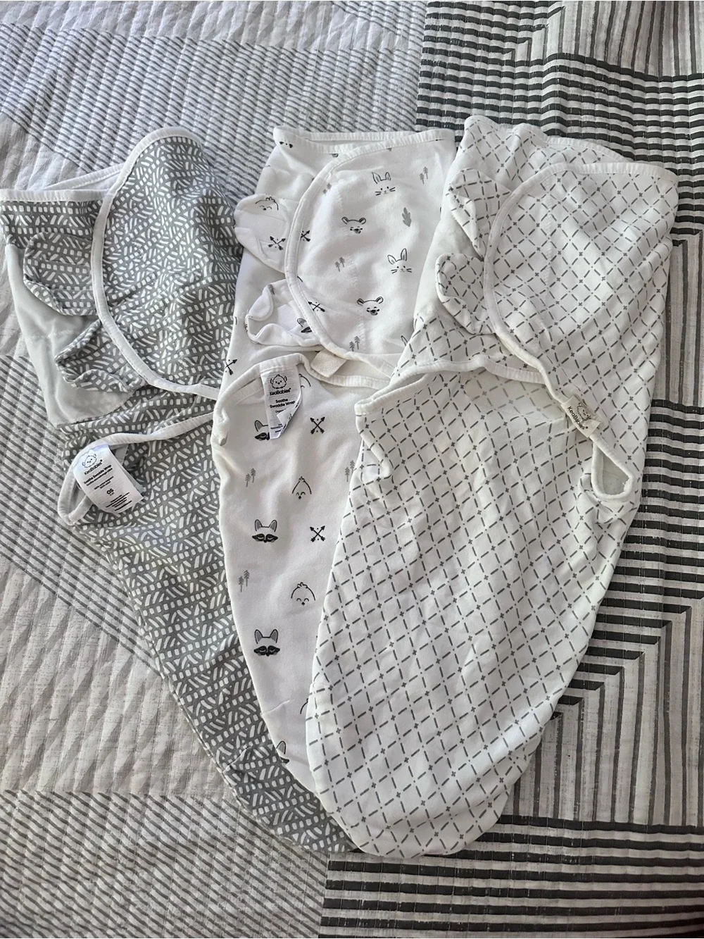 Triple Pack Baby Sleep Sacks in White & Gray - Neutral Cozy Swaddles